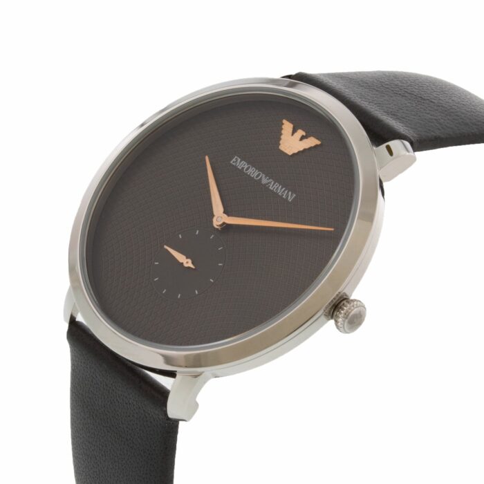 Emporio Armani Modern Slim Quartz Grey Dial Black Leather Strap Watch For Men - AR11162 - Image 4